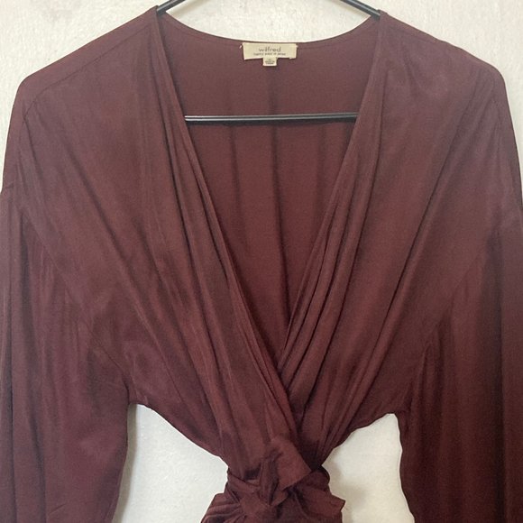 Aritzia Wilfred Anemone Wrap Blouse w/ Ties in Burgundy Red Long Sleeve - Size M - Picture 7 of 9